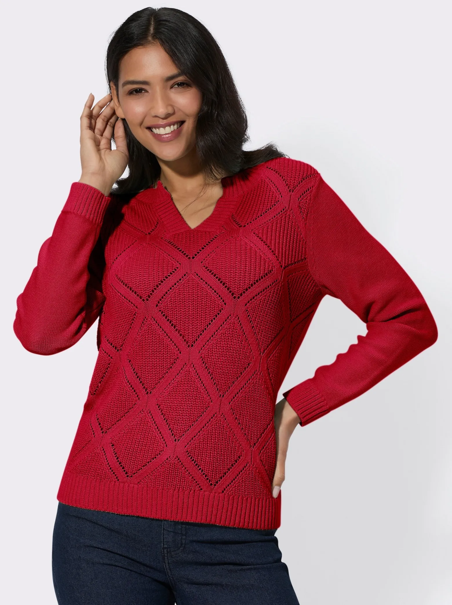 Ajourpullover im Rauten-Muster