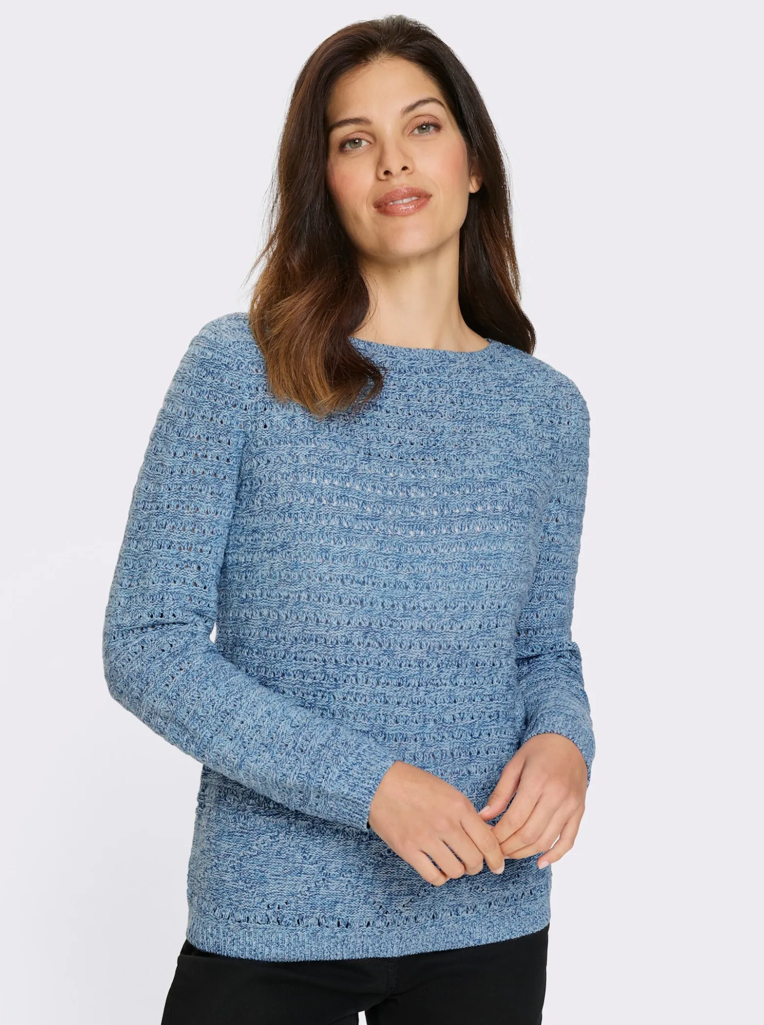 Ajourpullover in Melange-Optik