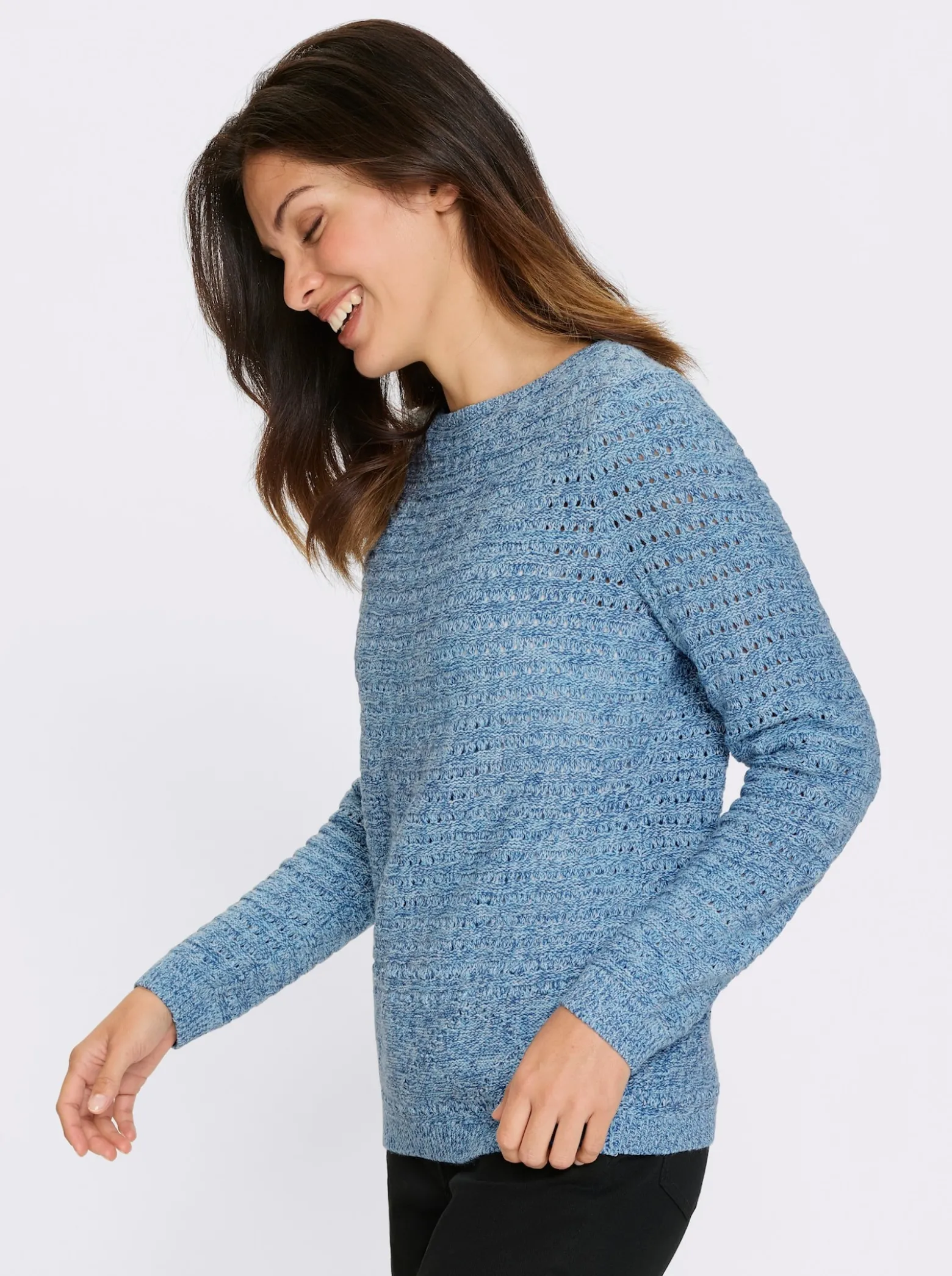 Ajourpullover in Melange-Optik