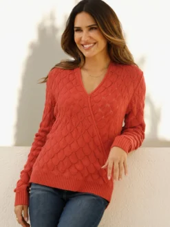 Ajourpullover in Wickel-Optik