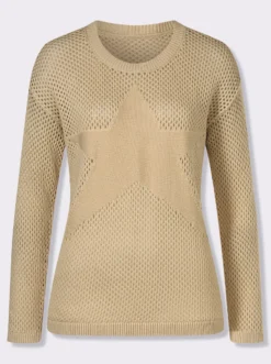 Ajourpullover mit eingestricktem Stern vorne