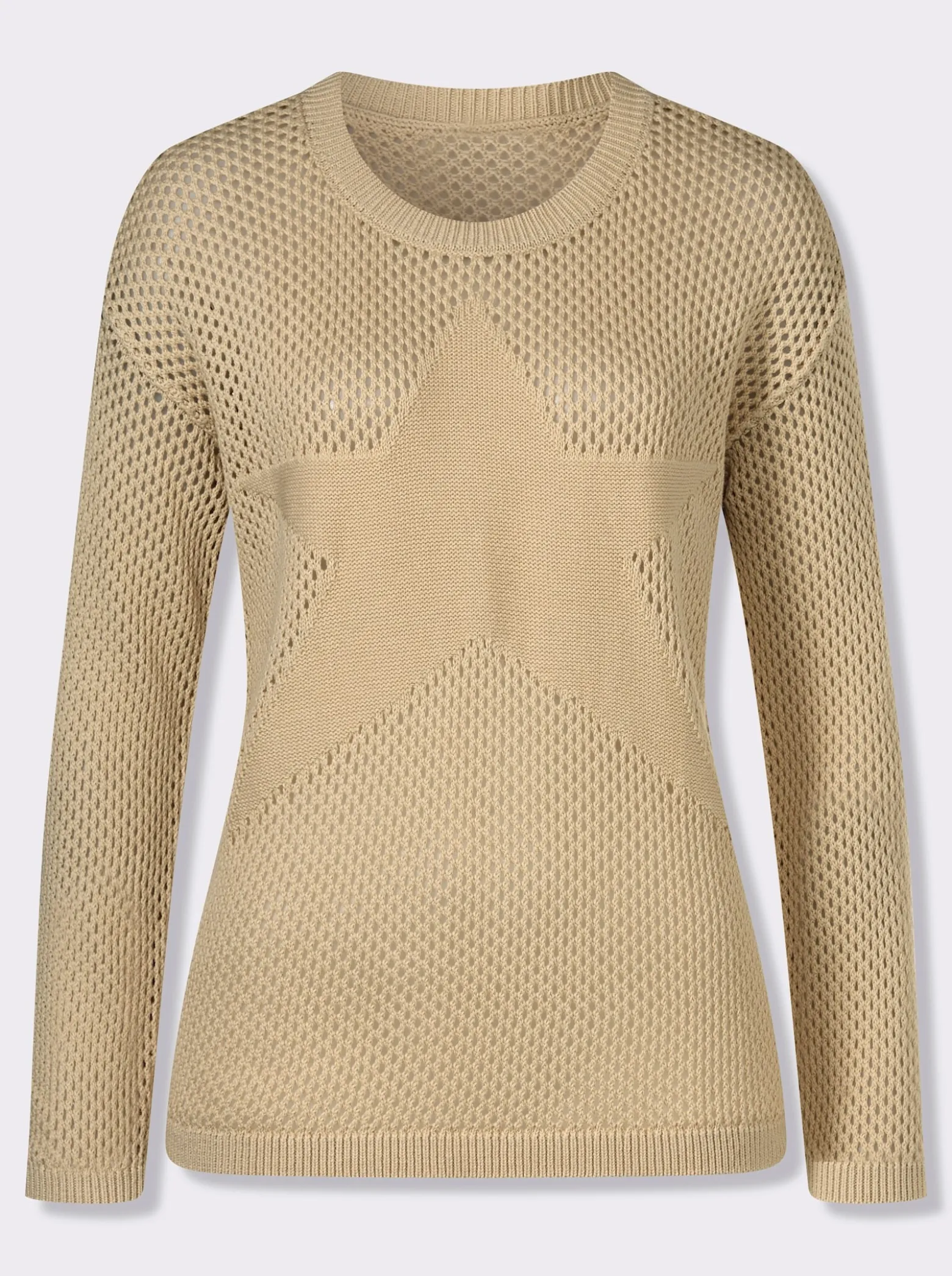Ajourpullover mit eingestricktem Stern vorne