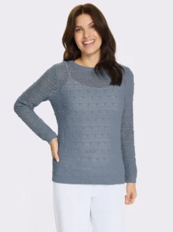 Ajourpullover mit eingestrickten Punkten