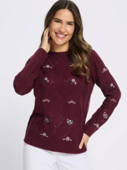 Ajourpullover mit floraler Stickerei