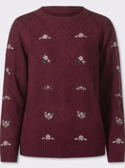Ajourpullover mit floraler Stickerei