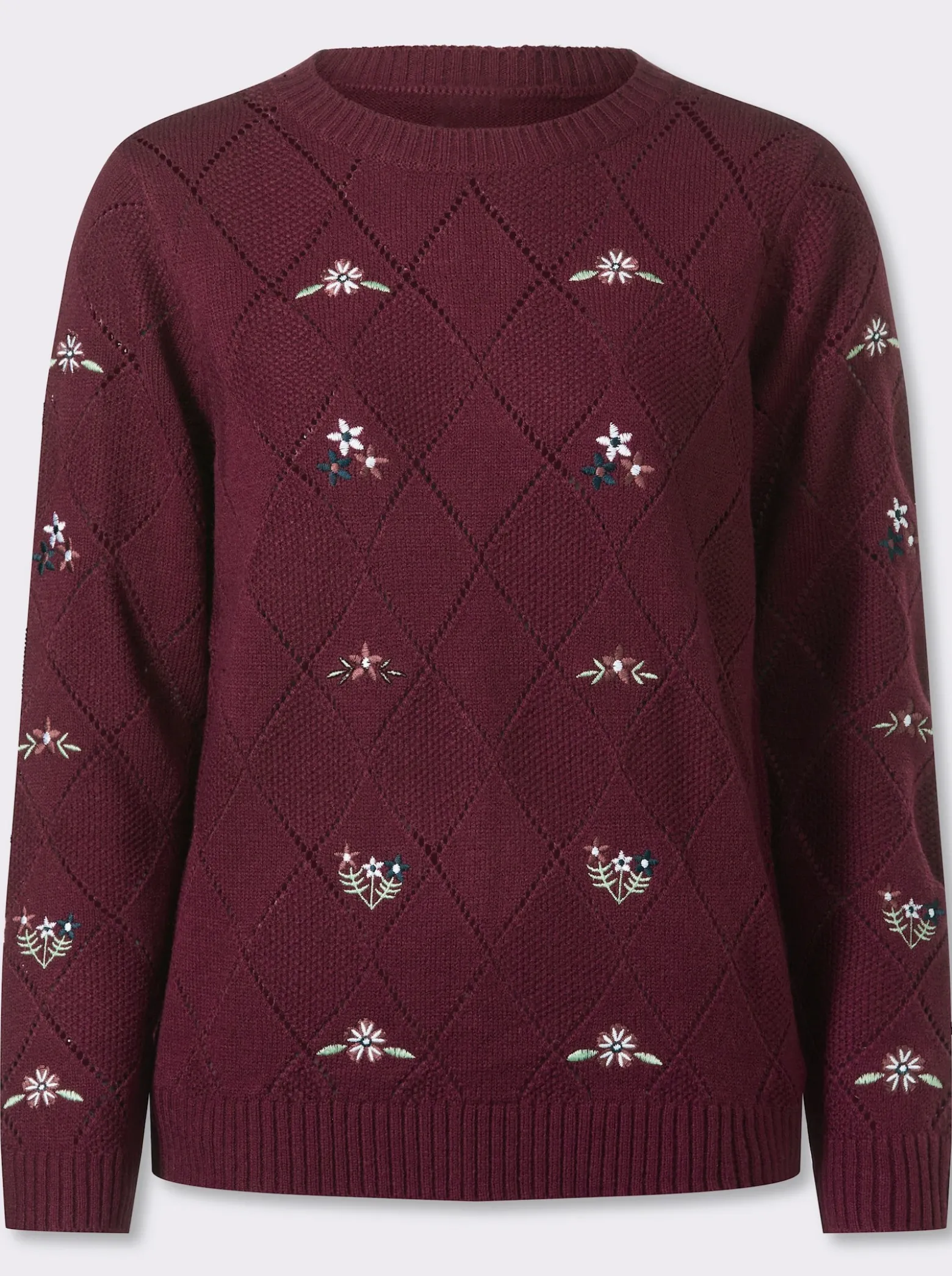 Ajourpullover mit floraler Stickerei
