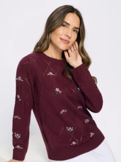 Ajourpullover mit floraler Stickerei