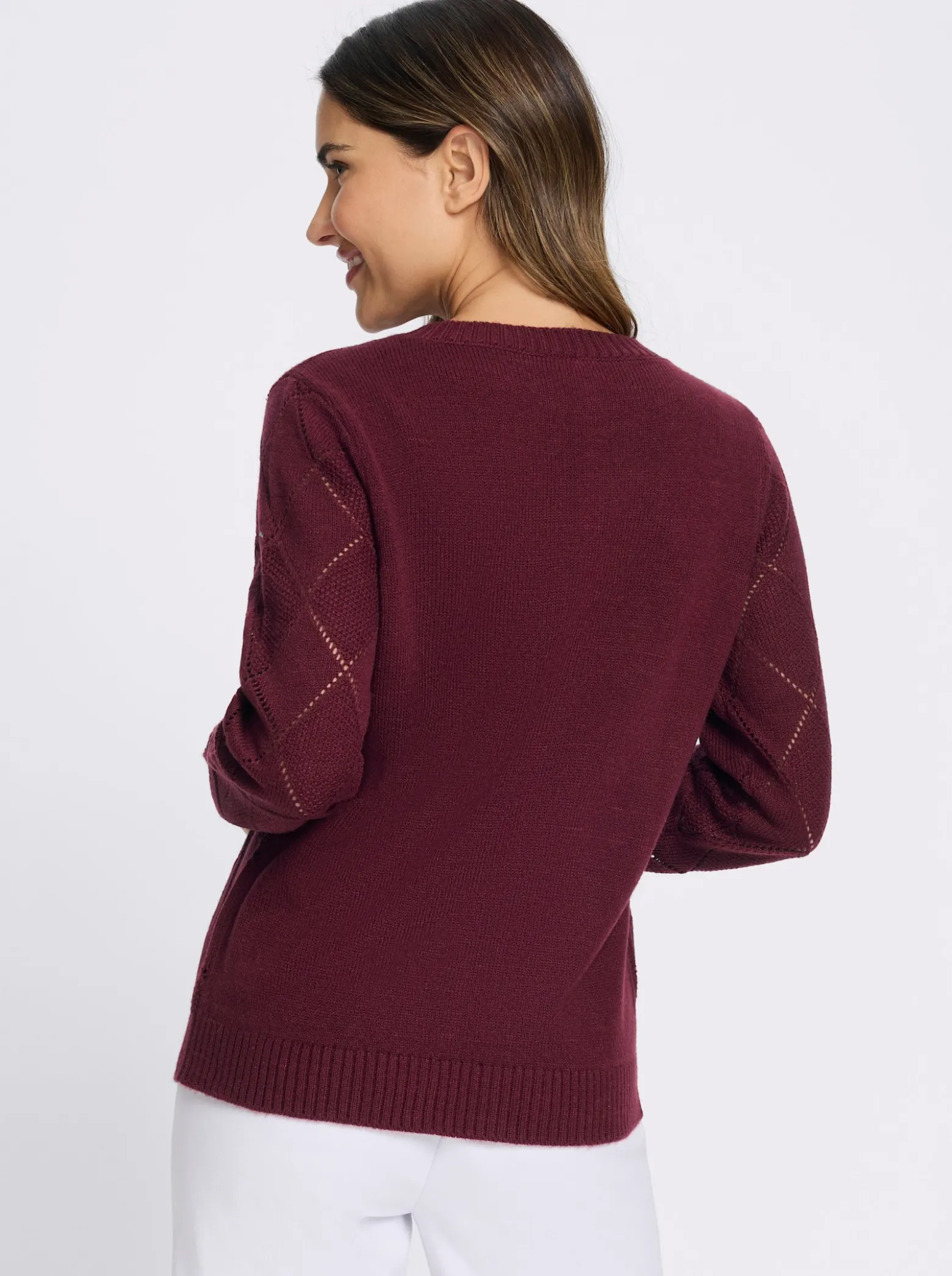 Ajourpullover mit floraler Stickerei