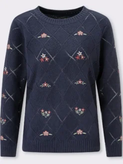 Ajourpullover mit floraler Stickerei