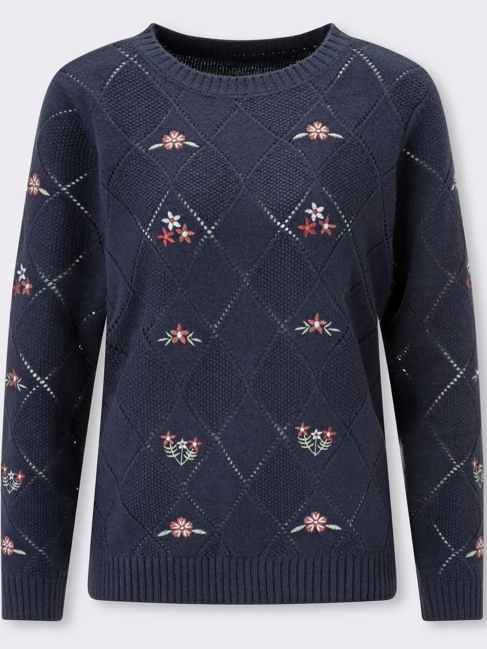 Ajourpullover mit floraler Stickerei
