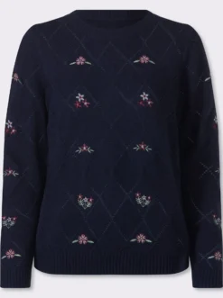 Ajourpullover mit floraler Stickerei