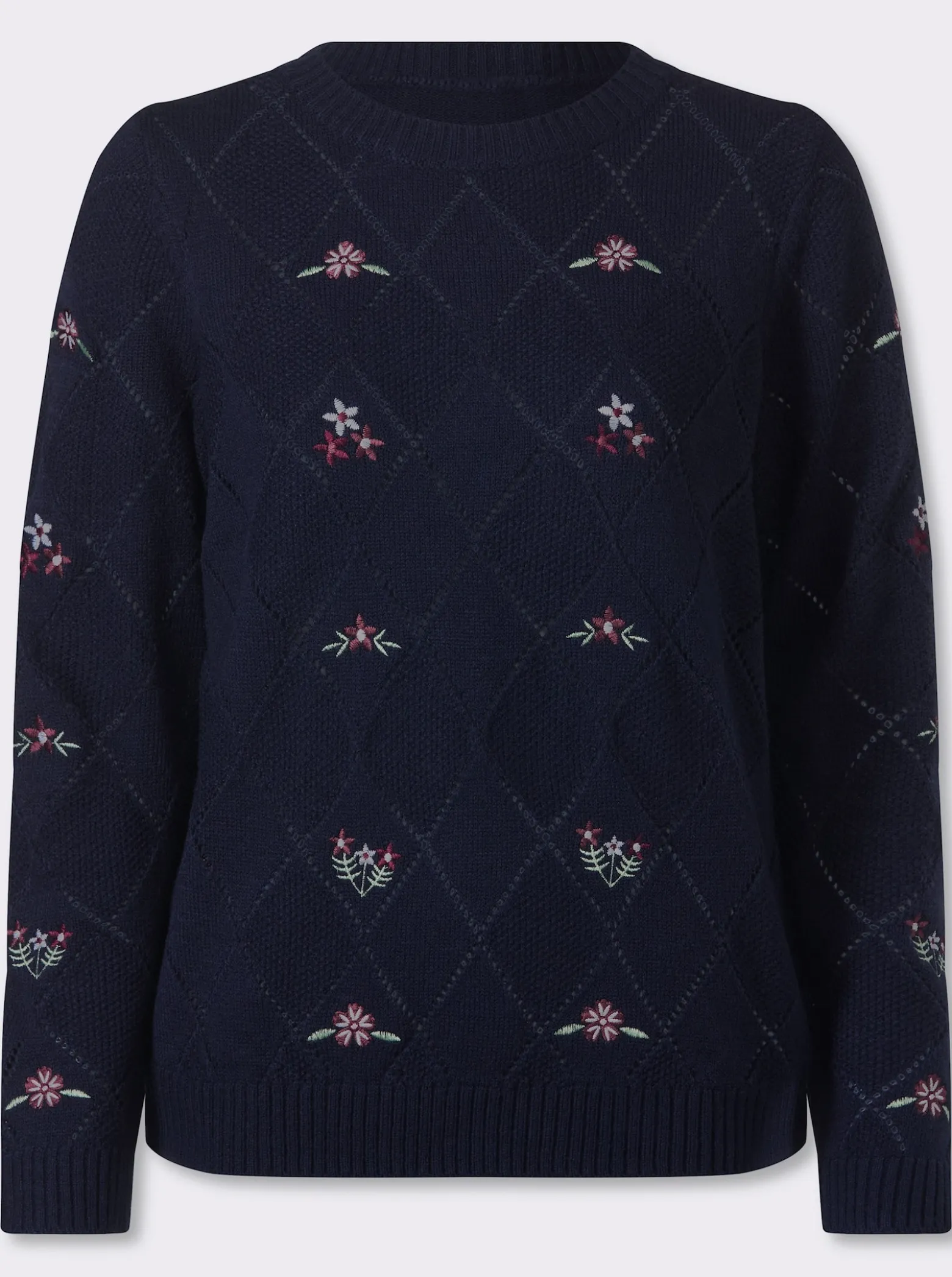 Ajourpullover mit floraler Stickerei