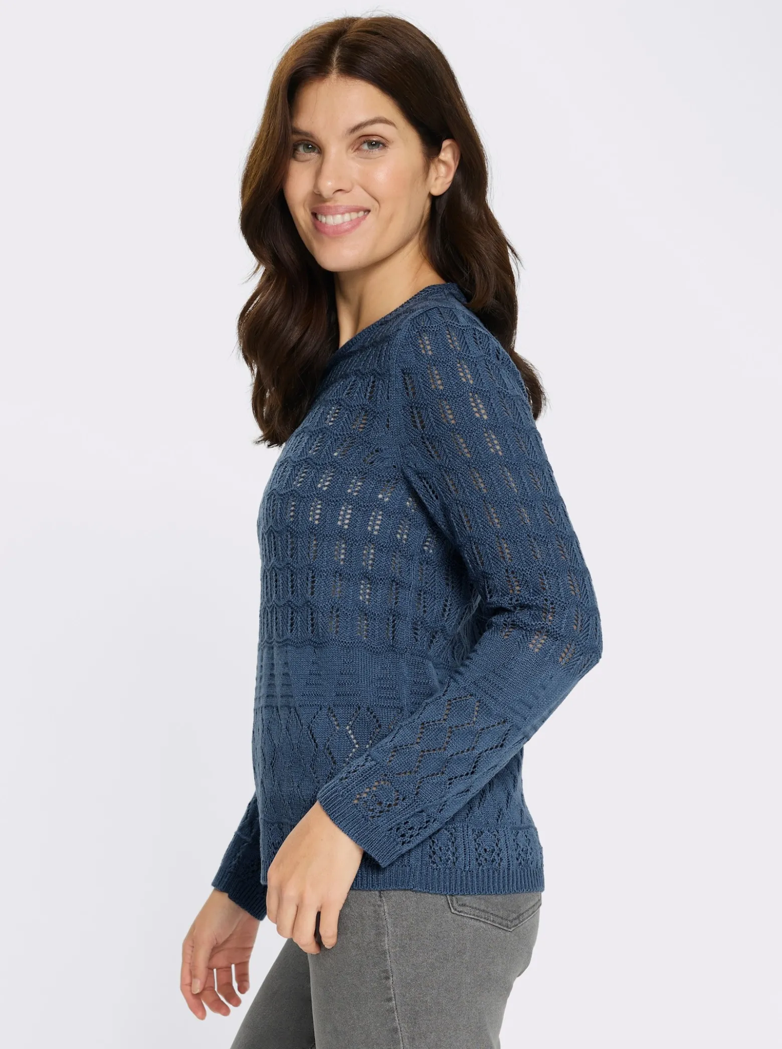 Ajourpullover mit gerippten Bündchen