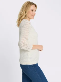Ajourpullover mit gerippten Bündchen