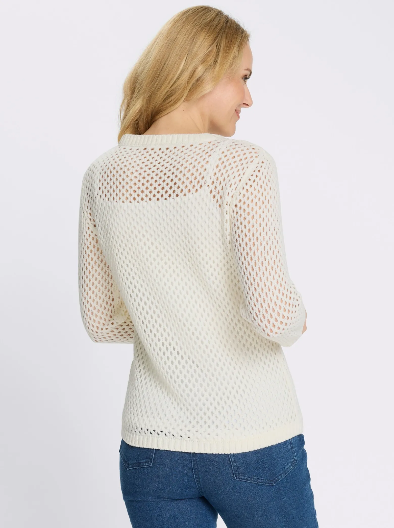 Ajourpullover mit gerippten Bündchen
