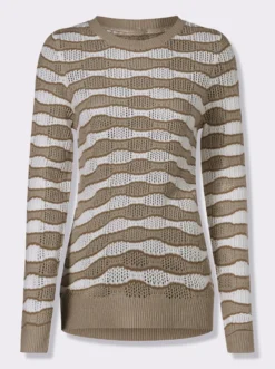 Ajourpullover mit gewelltem Streifen-Dessin