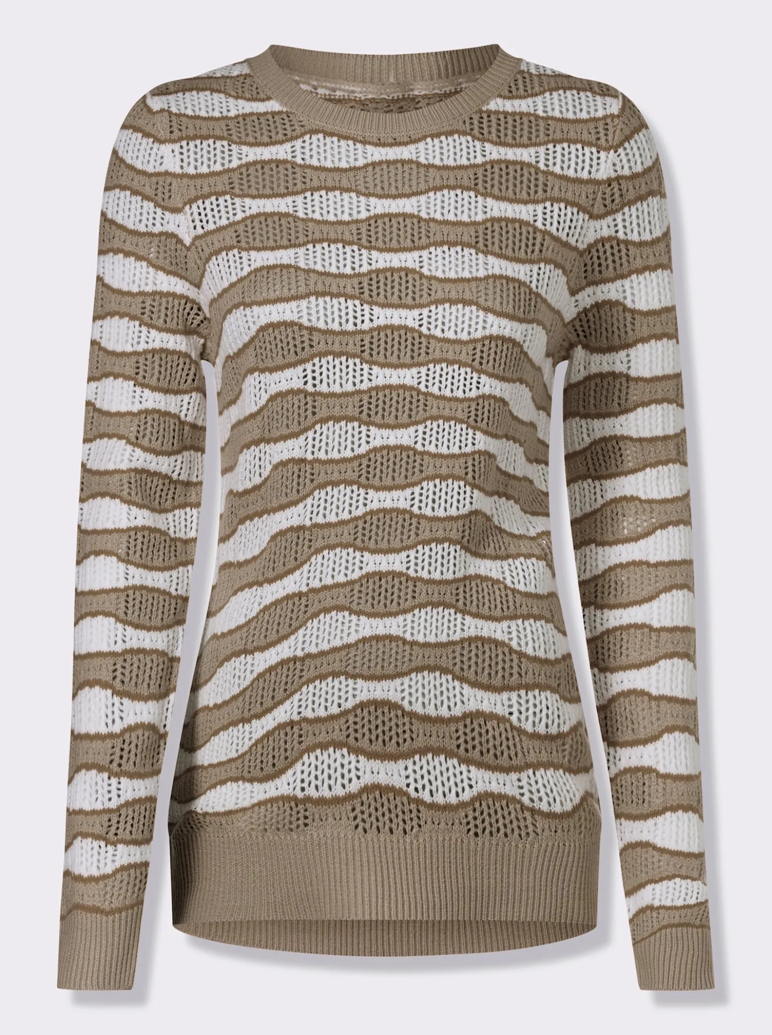Ajourpullover mit gewelltem Streifen-Dessin