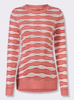 Ajourpullover mit gewelltem Streifen-Dessin