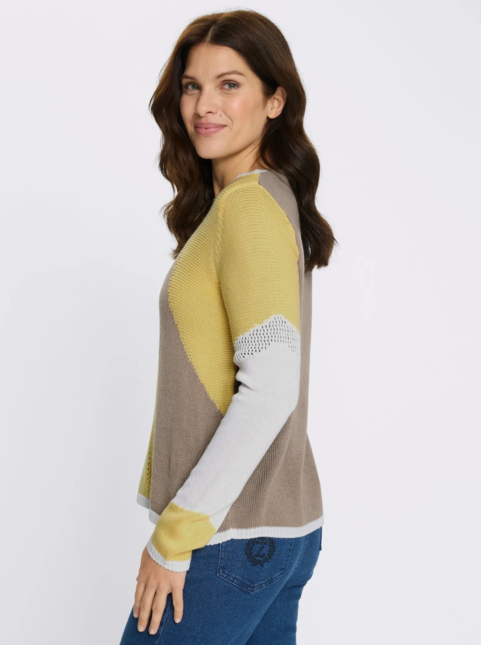 Ajourpullover mit Intarsien-Strickmuster