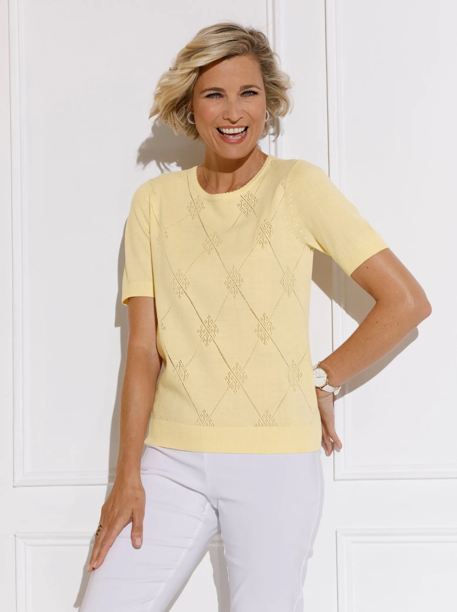 Ajourpullover mit kurzen Ärmeln