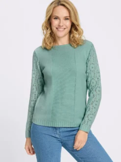 Ajourpullover mit Linksstrick-Partie