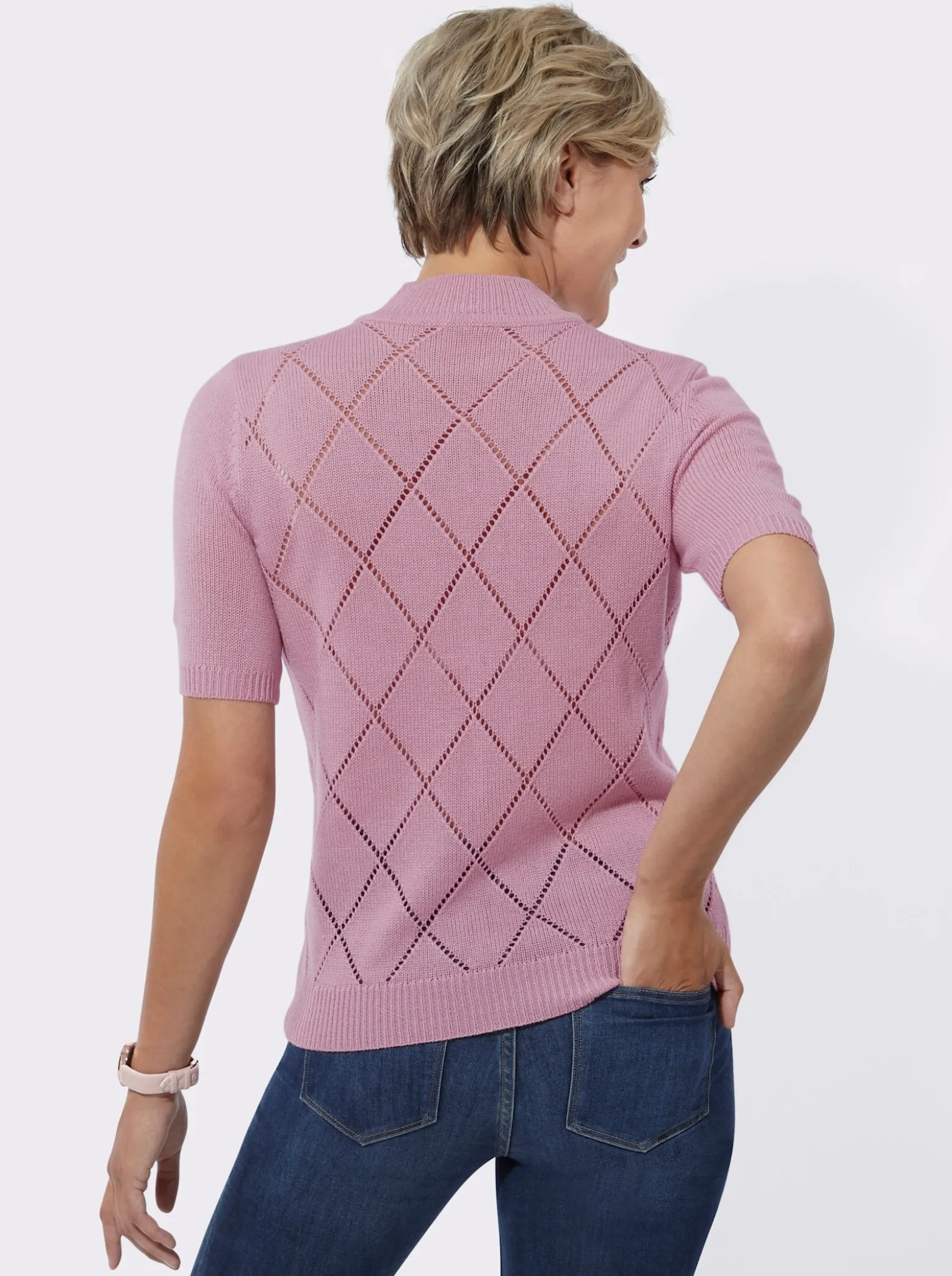 Ajourpullover mit längerem Halbarm
