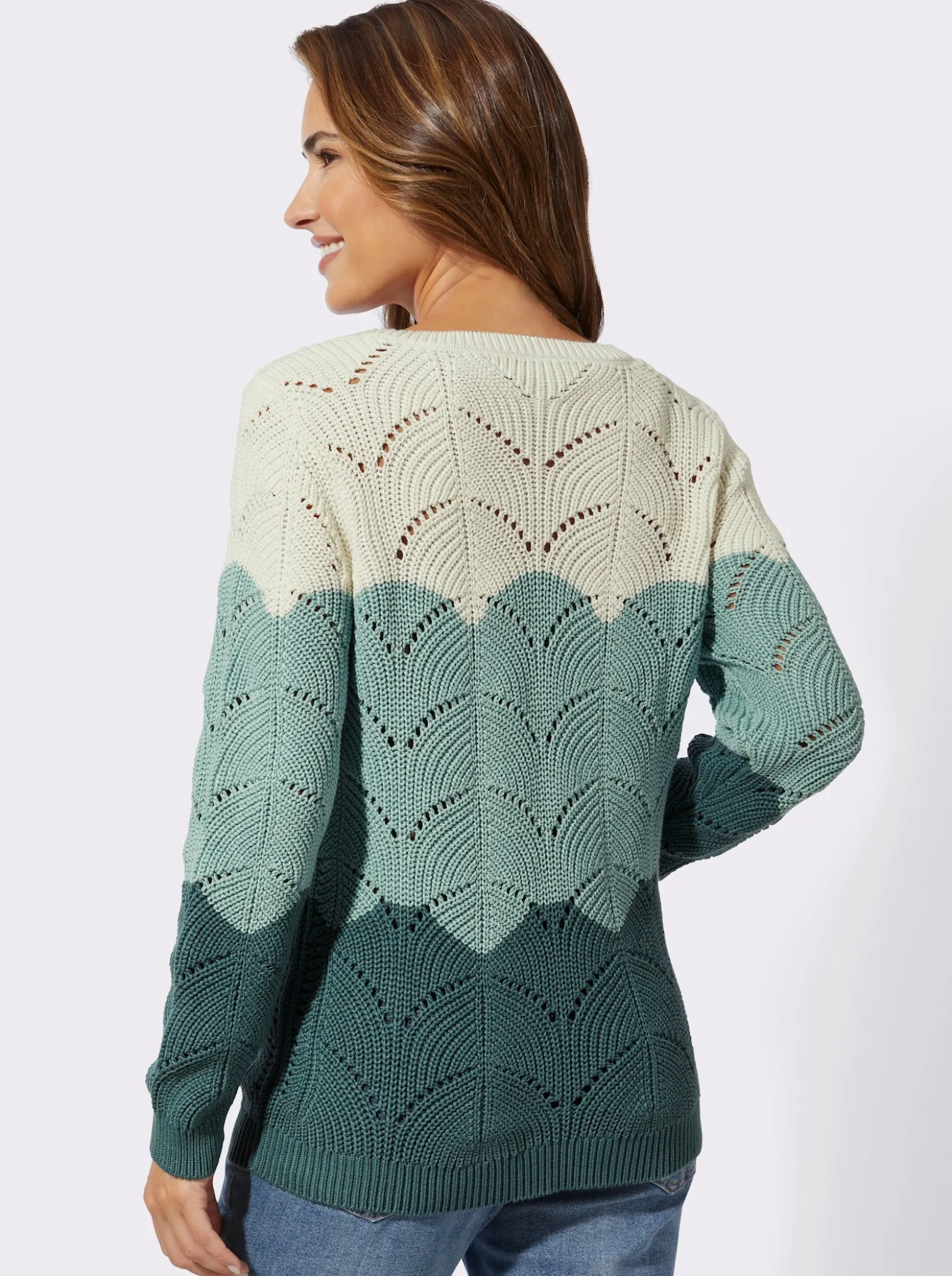 Ajourpullover mit Streifen-Dessin