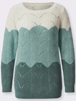 Ajourpullover mit Streifen-Dessin