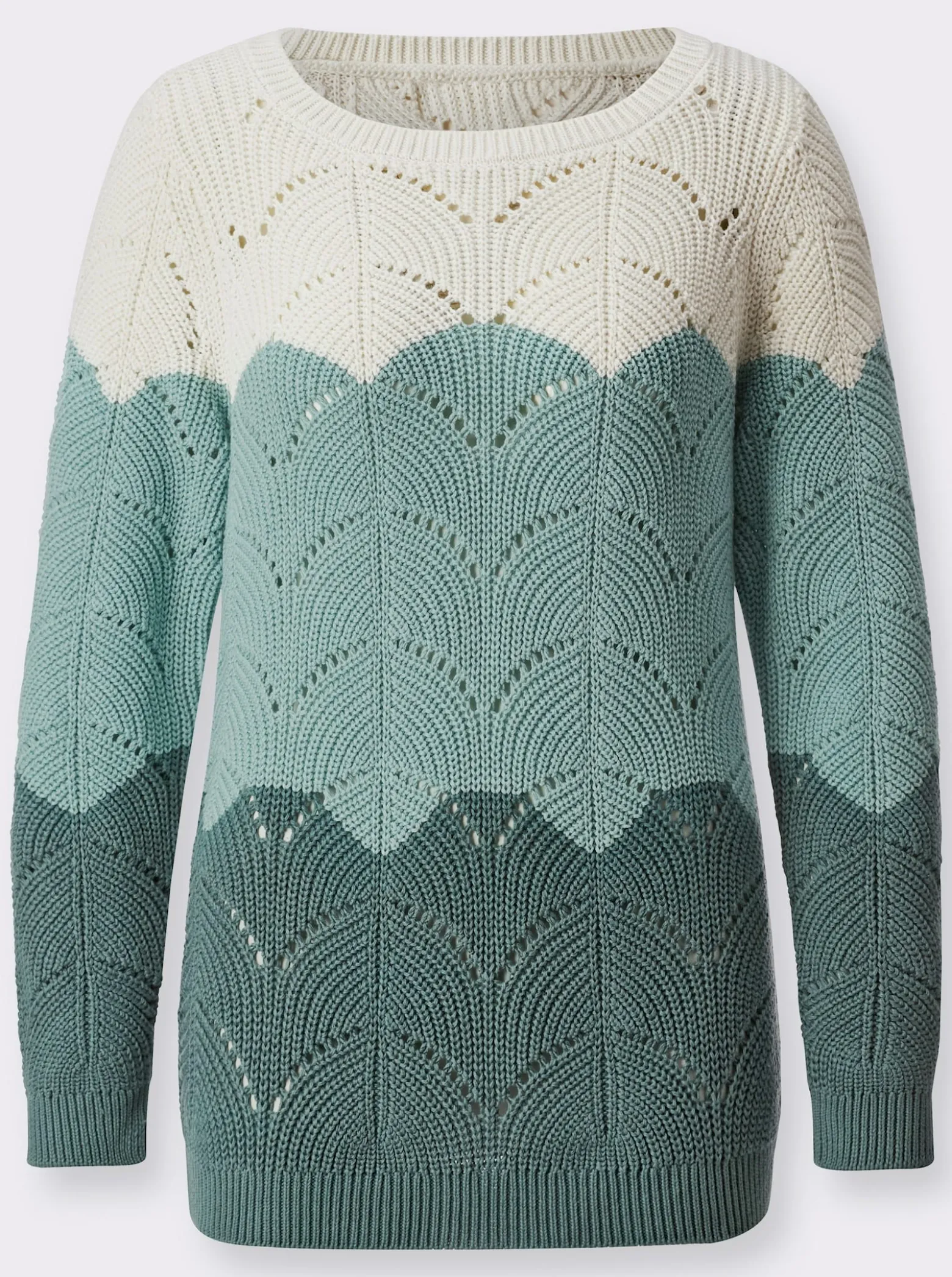 Ajourpullover mit Streifen-Dessin