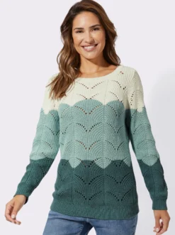 Ajourpullover mit Streifen-Dessin