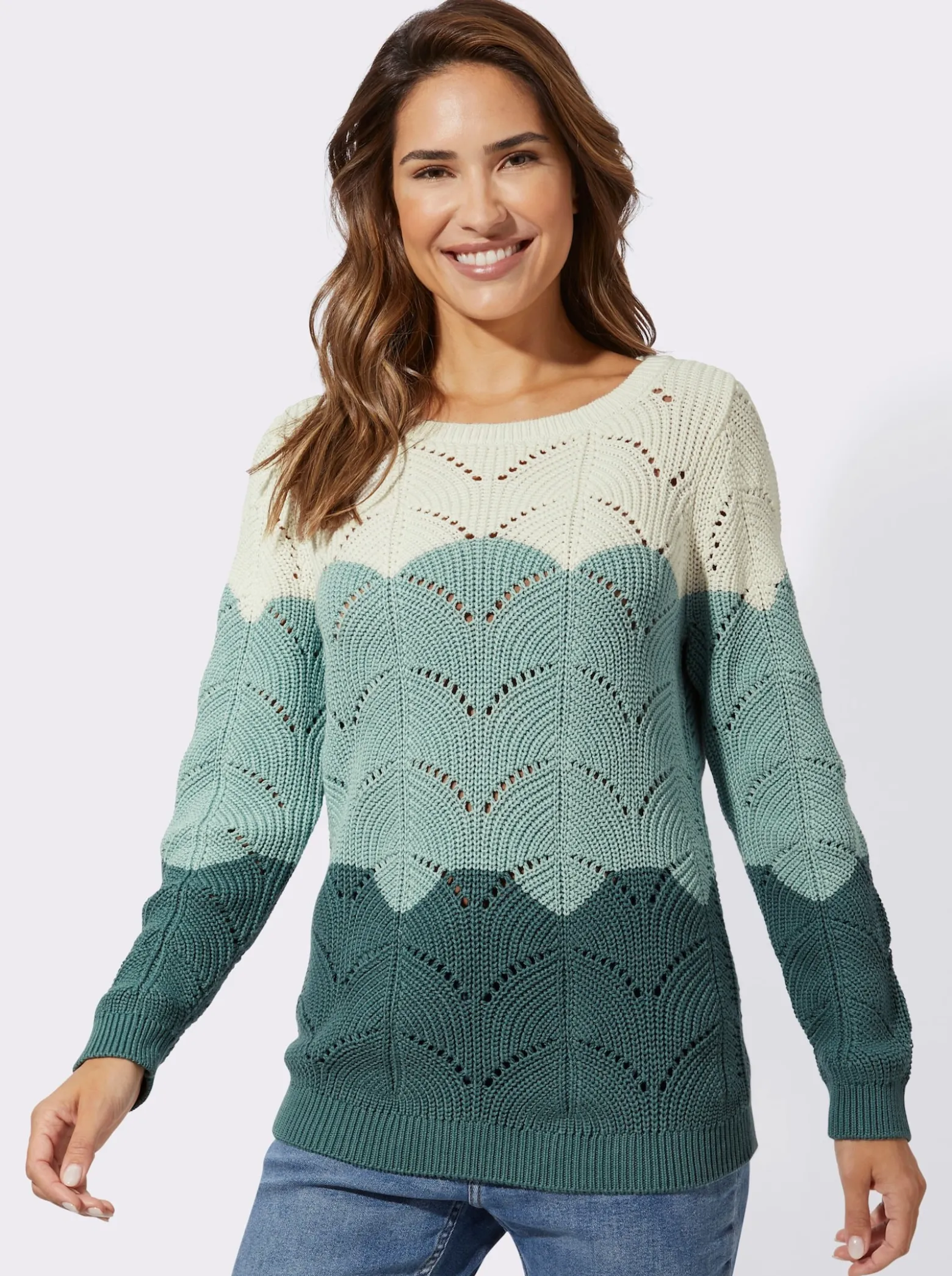 Ajourpullover mit Streifen-Dessin