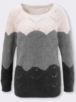 Ajourpullover mit Streifen-Dessin