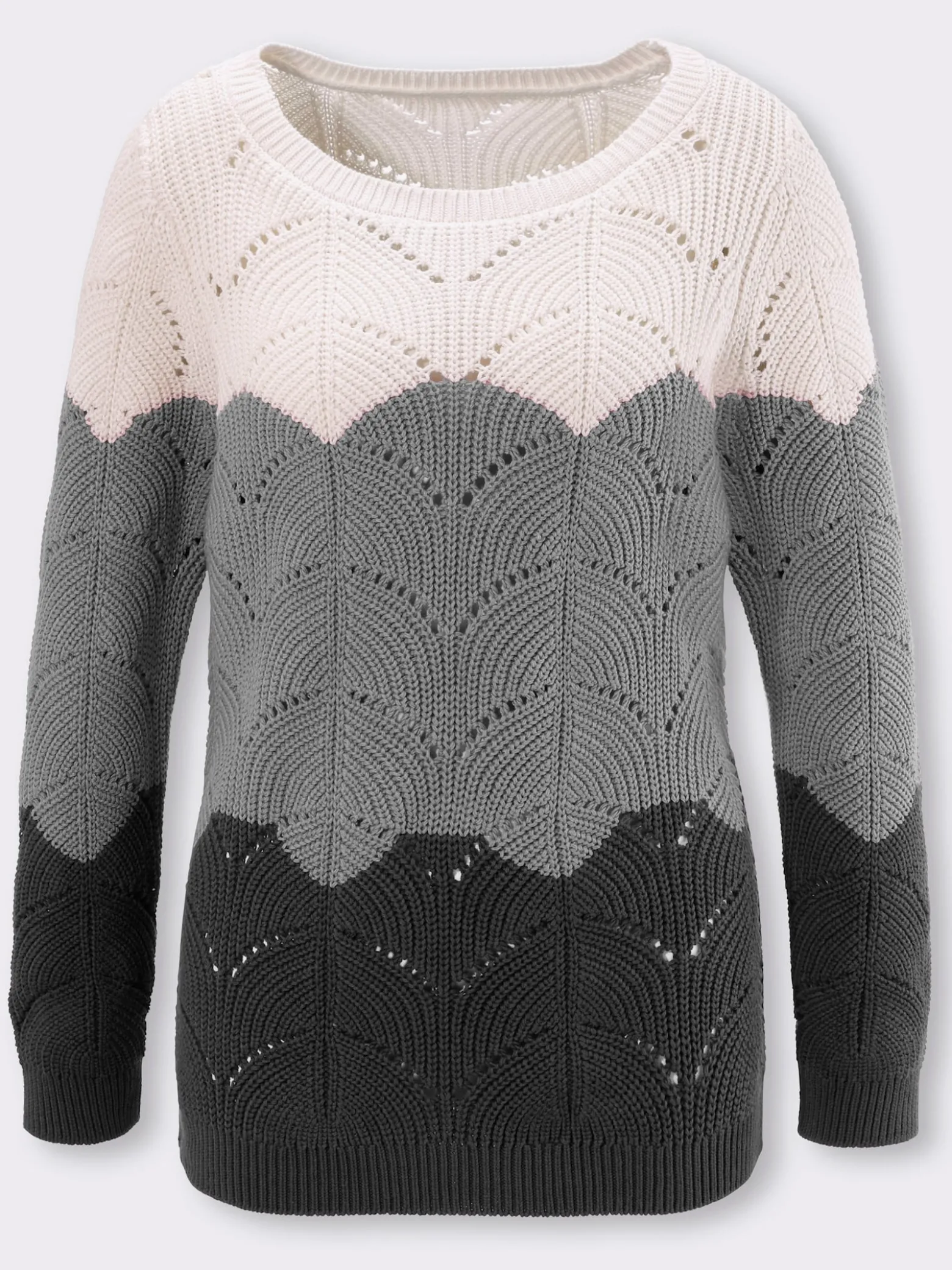 Ajourpullover mit Streifen-Dessin