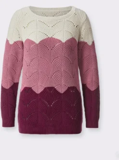 Ajourpullover mit Streifen-Dessin