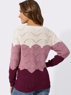 Ajourpullover mit Streifen-Dessin