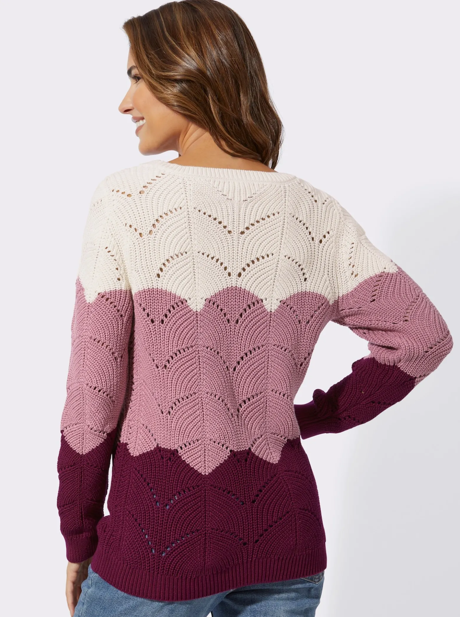 Ajourpullover mit Streifen-Dessin