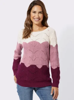 Ajourpullover mit Streifen-Dessin