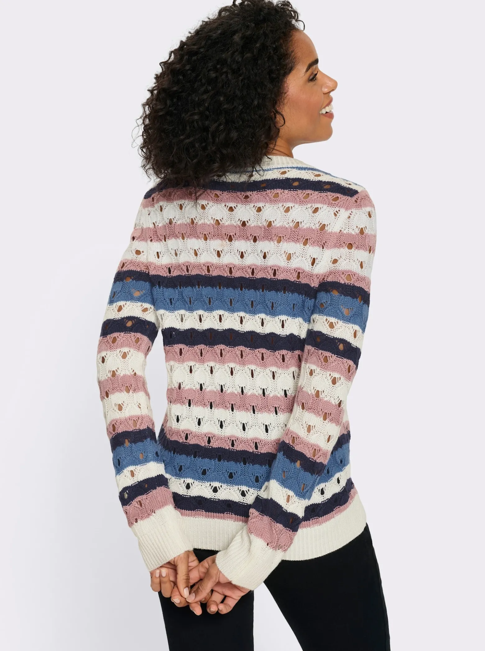 Ajourpullover mit Streifen-Muster