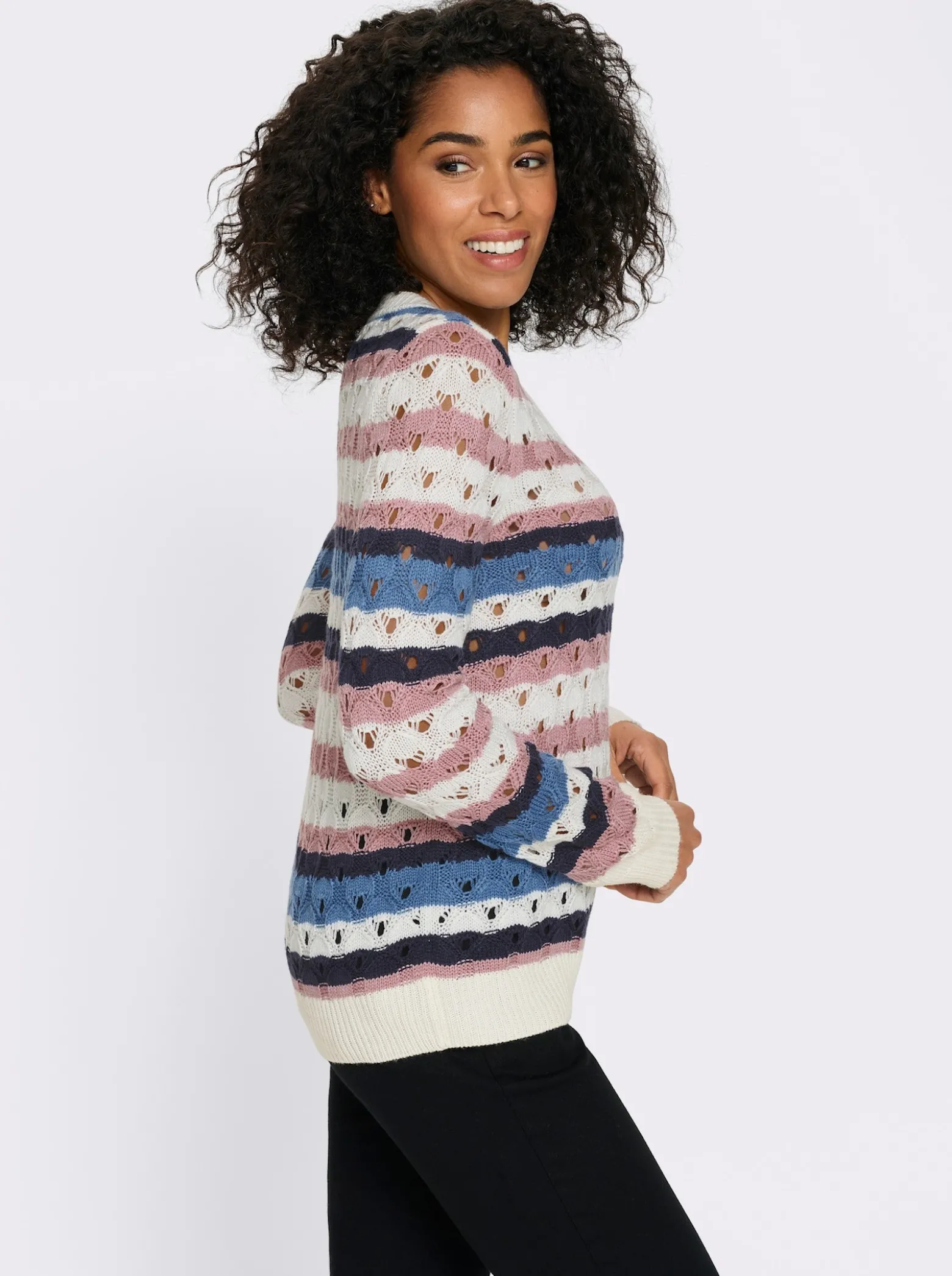 Ajourpullover mit Streifen-Muster
