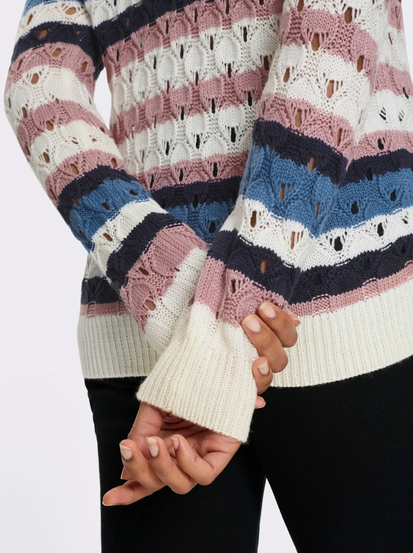 Ajourpullover mit Streifen-Muster