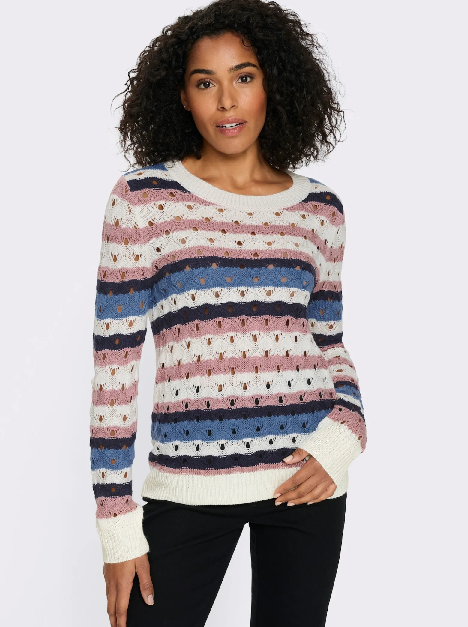 Ajourpullover mit Streifen-Muster