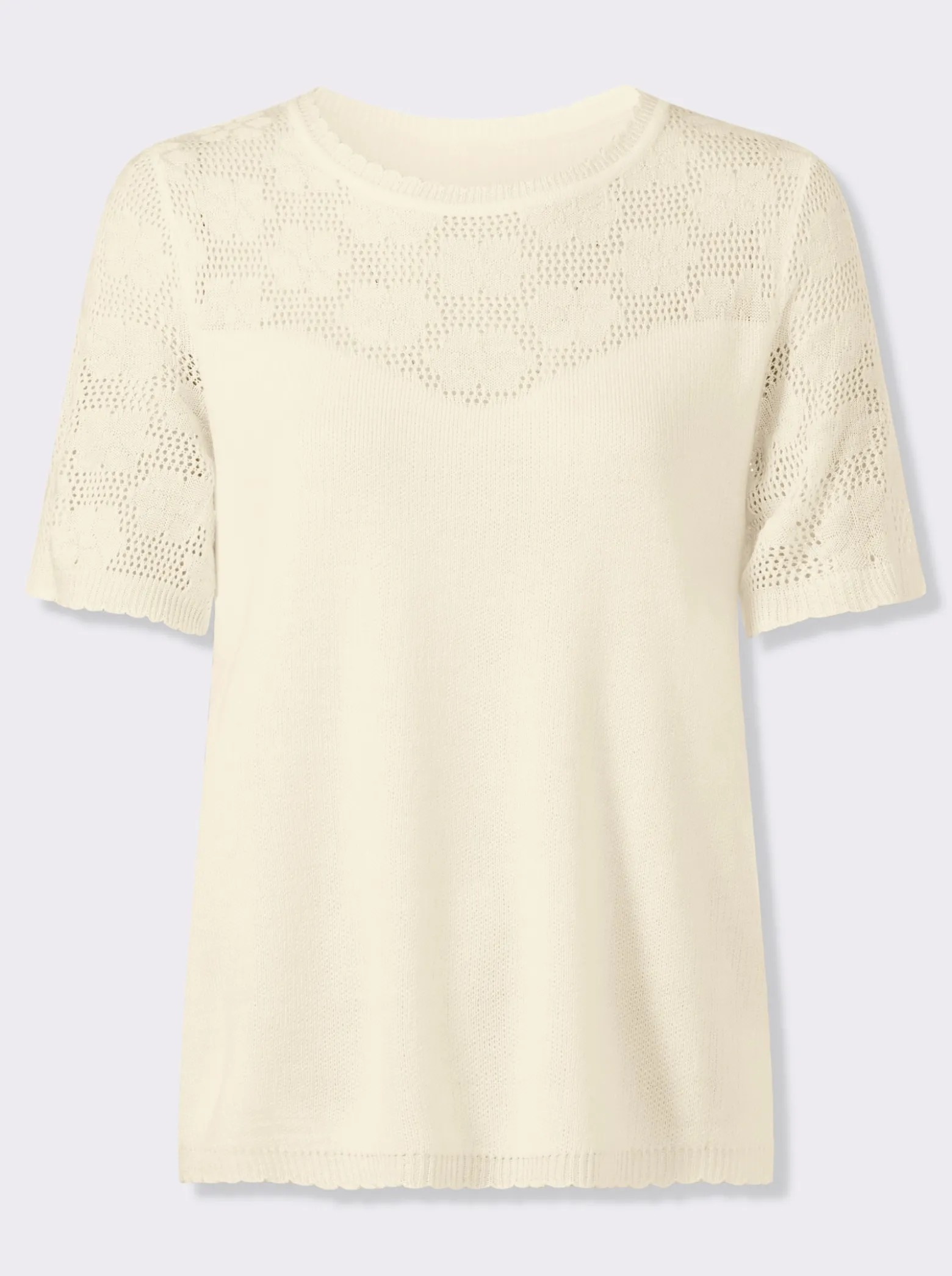 Ajourpullover mit Wellenkanten