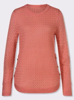 Ajourpullover mit Zierknöpfen am Saum