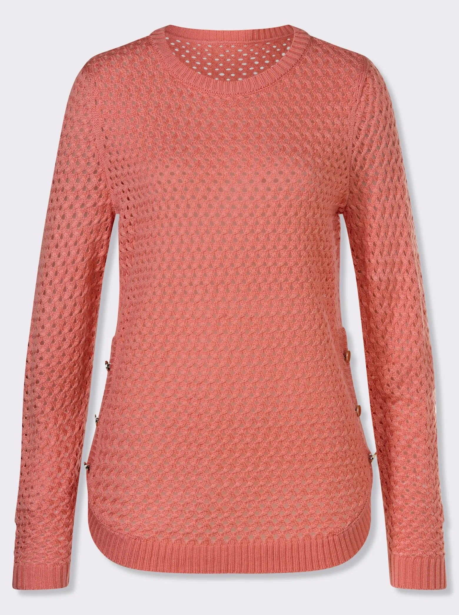 Ajourpullover mit Zierknöpfen am Saum