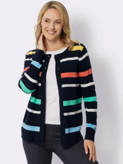 Ajourstrickjacke im Streifen-Muster