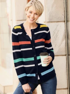 Ajourstrickjacke im Streifen-Muster
