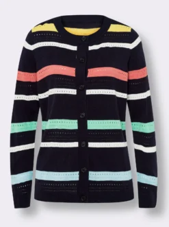 Ajourstrickjacke im Streifen-Muster