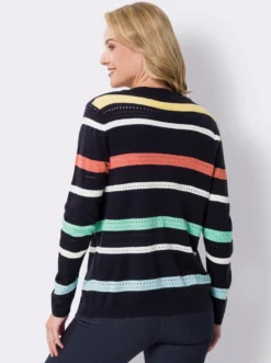 Ajourstrickjacke im Streifen-Muster