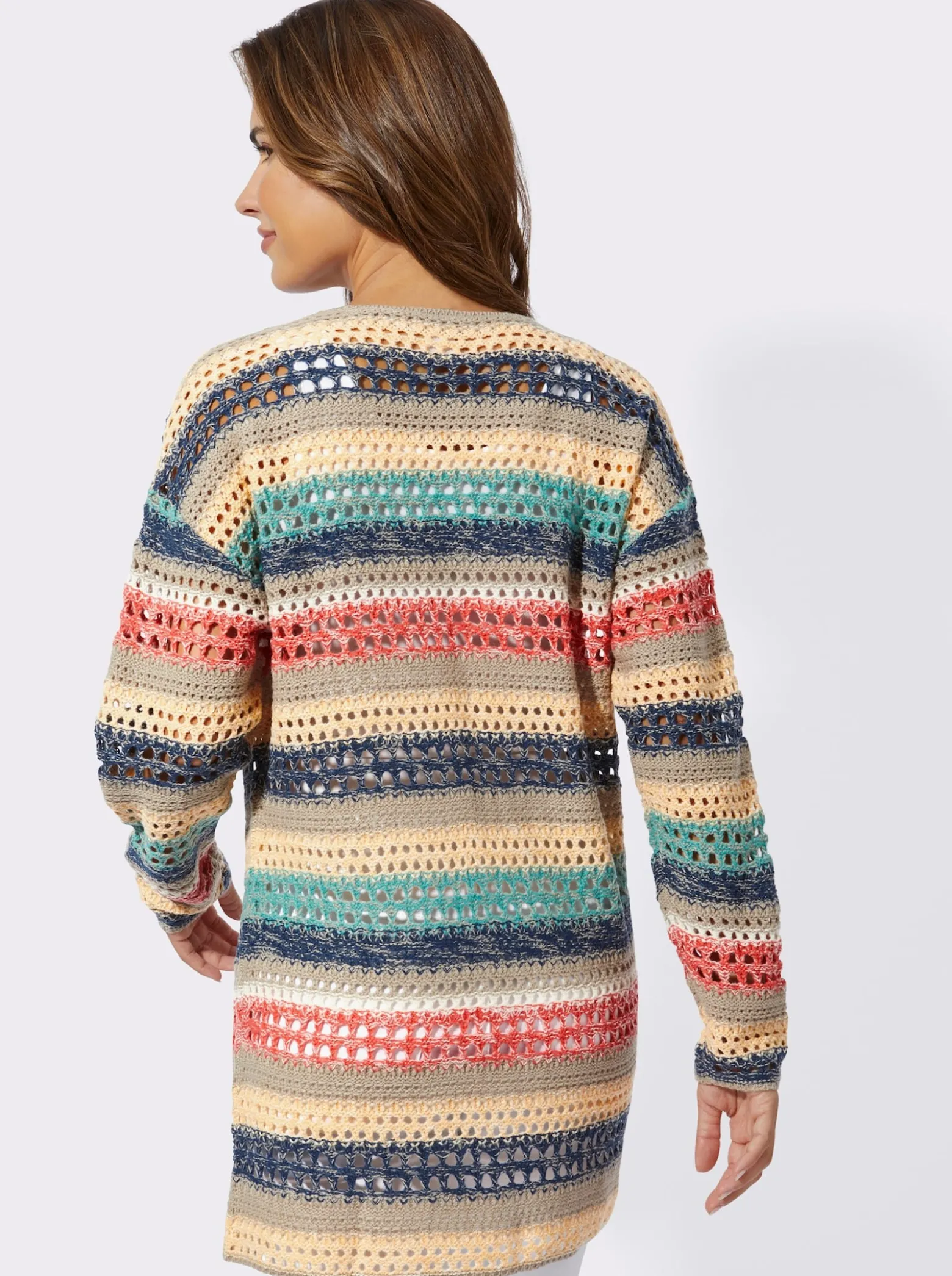 Ajourstrickjacke in Streifen-Optik
