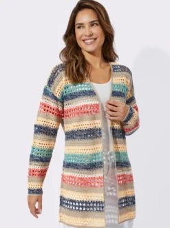 Ajourstrickjacke in Streifen-Optik